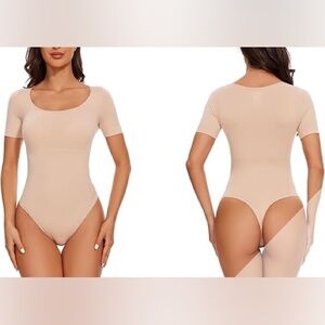 Beige Short Sleeve Bodyshaping Bodysuit